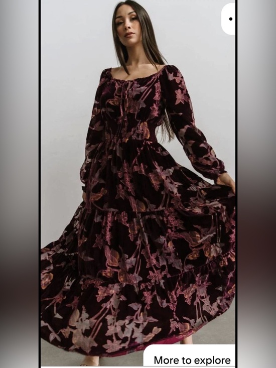 Baltic Born Dresses & Skirts - Baltic Born Burgundy Floral Velvet Maxi Dress Romantic Boho Large